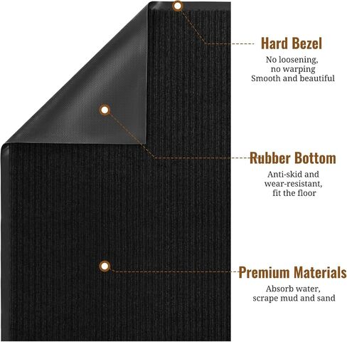 Heavy Duty Rubber Door Mat, 35x60 Inch Low Profile Front Door Mat Waterproof Cleaning Shoe Doormat, Indoor and Outdoor Home Rug Utility Mat for Entryway Garage Porch Patio(Jet Black) in Saudi Arabia