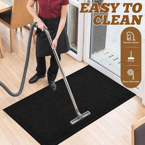 Heavy Duty Rubber Door Mat, 35x60 Inch Low Profile Front Door Mat Waterproof Cleaning Shoe Doormat, Indoor and Outdoor Home Rug Utility Mat for Entryway Garage Porch Patio(Jet Black) in Saudi Arabia