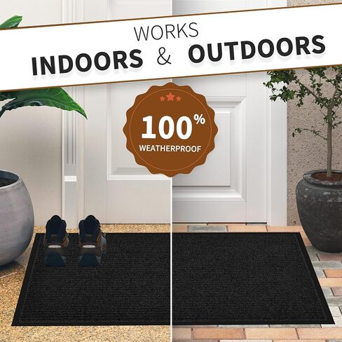 Heavy Duty Rubber Door Mat, 35x60 Inch Low Profile Front Door Mat Waterproof Cleaning Shoe Doormat, Indoor and Outdoor Home Rug Utility Mat for Entryway Garage Porch Patio(Jet Black) in Saudi Arabia