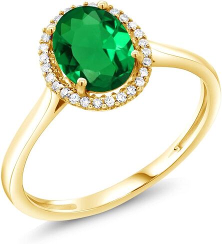 Gem Stone King 10K Yellow Gold 8X6MM Oval Gemstone Birthstone and White Diamond Halo Engagement Ring | Wedding Anniversary Promise Gold Ring For Women | Available In Size 5-10 in Saudi Arabia