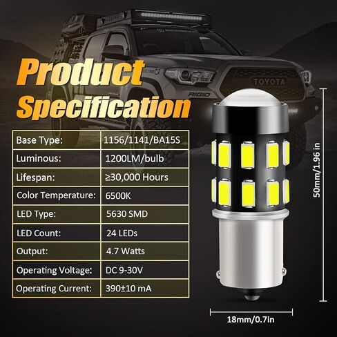1156 Bulbs, Super Bright 5630 Chipsets 1073 1003 1141 7506 BA15S Bulbs with Projector for Backup Reverse Lights Tail Brake Parking Lights, Xenon White(Pack of 2) in Saudi Arabia