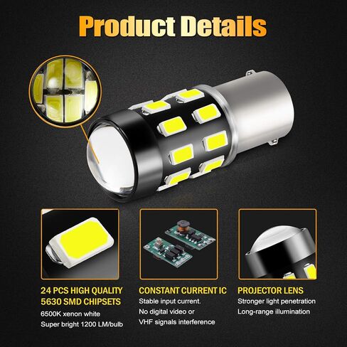 1156 Bulbs, Super Bright 5630 Chipsets 1073 1003 1141 7506 BA15S Bulbs with Projector for Backup Reverse Lights Tail Brake Parking Lights, Xenon White(Pack of 2) in Saudi Arabia