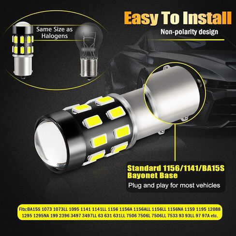 1156 Bulbs, Super Bright 5630 Chipsets 1073 1003 1141 7506 BA15S Bulbs with Projector for Backup Reverse Lights Tail Brake Parking Lights, Xenon White(Pack of 2) in Saudi Arabia