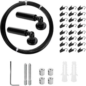 Curtain Wire Rod Set, 16.4Ft Hanging Wire Clothesline Wire, Curtain Hanging System Adjustable Curtain Drape Wire Rod Set, With 24 Clips, White