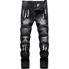 Boy's Ripped Distressed Moto Biker Skinny Fit Stretch Slim Denim Pants Jeans