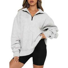 BLENCOT بلوزات نسائية كبيرة الحجم بنصف سحاب وأكمام طويلة بلون منسدل الكتف بلوفر صوف S-2XL
