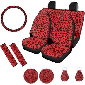 POLERO American Flag Sunflower Car Seat Covers Set with Universal Steering Wheel Cover, Seatbelt Pads, Cup Holder Coasters, Keychain Organizer, 11pcs Auto Accessories