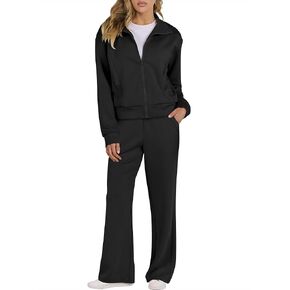ANRABESS Lounge Sets for Women 2 Piece Outfits Sweatsuit Fall Zip Up Sweatshirts Wide Leg pants Matching Sweat Set Tracksuits