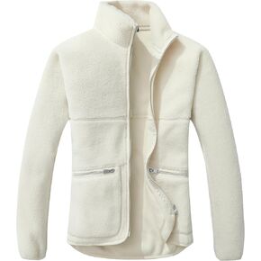 GIMECEN Women's Fuzzy Fleece Jacket Long Sleeve Zip Up Coat Soft Polar Outerwear with Zipper Pockets