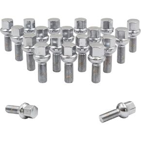 Wheel Accessories Parts Set of 20 Chrome 14x1.5 Lug Bolts Ball Seat (R12) 33mm Shank Length, M14 1.5 Thread, 17mm Hex Wheel Lug Bolts with Dual Hex Key (20, Chrome, M14x1.5)