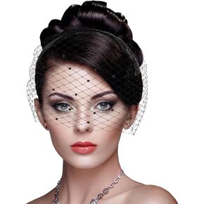 Black Veil Mesh Veil Headband Birdcage Veil Headband Black Lace Veil Fascinator Tea Party Veil Accessories Women Fascinator Headpiece 1920s Bridal Wedding Veil Vintage Veil Accessories
