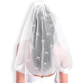 xo, Fetti Bachelorette White Mini Bow Veil | Bach Party Accessory, Bride To Be Headband Decorations, White Headpiece Bridal Shower Gift, Engagement Supplies, Wedding, Bridesmaid Favors, Tying The Knot