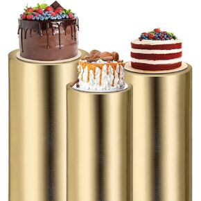 uxcell Set of 3 Gold Cylinder Stand Covers for Metal White Cylinder Pedestals Stands, Spandex Pedestals Cover for Party, Wedding, Birthday, Only Cover, Small