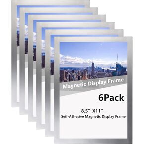 Magnetic Sign Holder 8.5 x 11, Self Adhesive Display Picture Frames Wall Sign Holder with Strong Magnetic Border Document Holder for Door Fridge Window Glass Restaurant Office (Black, 6 Pack)