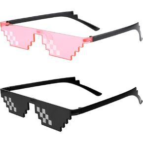 2 Pack Thug Life Sunglasses Mosaic Pixel Glasses Party Dress Up Shades Funny Unisex Photo Props for Women Men Kid