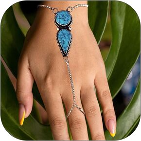 HUASAI Hand Chain Ring Bracelet Hand Chain Rhinestone Finger Ring Bracelet for Teen Girls Summer Essential Trendy Stuff
