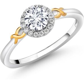 Gem Stone King 2 Tone 925 Silver 10K Yellow Gold White Lab Grown Diamond Solitaire Engagement Ring For Women (0.61 Cttw, Round 5MM, Gemstone April Birthstone, Available in Size 5,6,7,8,9)