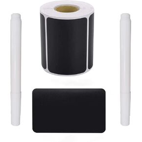 Chalkboard Labels 180pcs Waterproof Reusable Label Stickers with 2 White Liquid Chalk Markers for Storage Bin, Food Container, Mason Jars 5X7.5cm Black