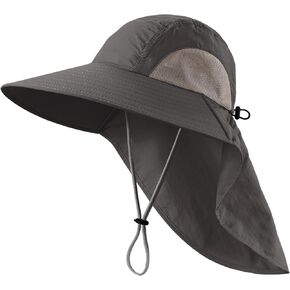 LLmoway Wide Brim Sun Hat with Neck Flap for Men Women Summer Outdoor UV Protection Breathable Fishing Hats with Strap