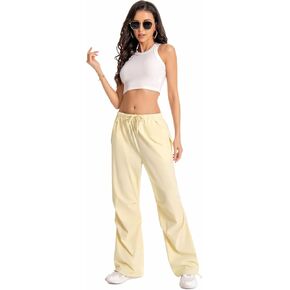 Parachute Pants for Woman Baggy Cargo Pants Drawstring Elastic Waist Y2K Causal Trousers with 4 Pockets