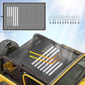JeCar Mesh Roof Sunshade Durable Polyester Bikini Top Cover for 1997-2006 Jeep Wrangler TJ, US Flag