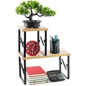 Wood Desktop Bookshelf, 2-Tier Adjustable Wooden Display Shelf, Multipurpose Bookshelf Storage Organizer, Wood Desktop Storage Organizer for Dorm Office Home, Burlywood