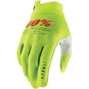 100% iTrack Gloves - Lightweight Dirt Bike, Motorcycle & Motocross Gloves - Flexible Bike Riding Gloves with Sleek Design - Fluo Yellow, Large