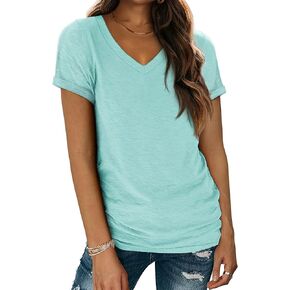 ATHMILE T Shirts Short Sleeve V Neck Tees for Women Fashion Tops Trendy Lightweight Soft Casual Summer Outfits Clothes 2024
