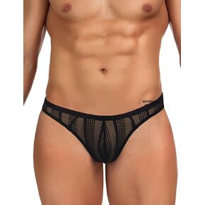 comeondear Men's Mesh Hollow Briefs Underwear - Sexy Low Rise Bikini Sheer Thongs Pouch Briefs Breathable Elastic