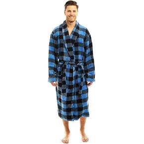 TrailCrest Men's Luxurious Robe - Plush Warm Coral Fleece Lounging Kimona - Classic Shawl Collar In Bold Plaids