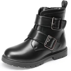 DREAM PAIRS Girls Boys Glitter Ankle Boots Side Zipper Combat Shoes with Buckles Toddler/Little Kid/Big Kid