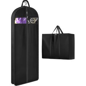 KIMBORA 60" Garment Bags for Travel with Tote Bag Long Dress Bags for Gowns Gusseted Suit Bags for Closet Storage Trifold Garment Bags for Hanging Clothes with Pocket for Dresses, Coats, Suits (Black)