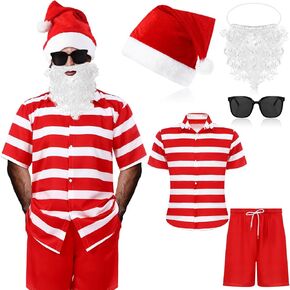 5 Pcs Christmas Hawaiian Shirt Shorts Xmas in July Santa Claus Suits Summer Tropical Beach for Men Women