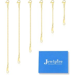 Jewlpire 18K 14K مطلية بالذهب للنساء مع مجموعة من 6 قطع (1"، 2"، 3"، 4"، 5"، 6")، سلسلة صندوق ذهبي/فضي/ذهبي وردي | موسع سلسلة الكابل للقلادة، موسعات للأساور والخلخال