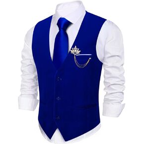 Barry.Wang Mens Velvet Vest V-neck 2 Pockets Gold Brooch Suit Waistcoat Set for Prom Wedding Party Dinner