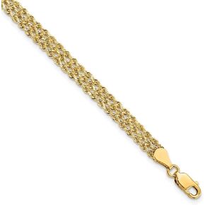 Diamond2Deal 14k Yellow Gold 4.5mm Wide Diamond-Cut Triple Rope Chain for Men Women