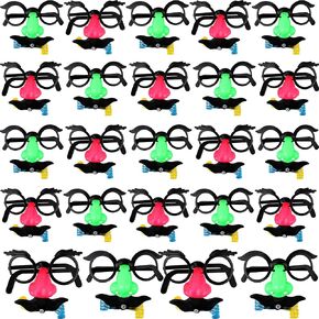 24 Pairs Disguise Glasses with Noisemakers Whistles Novelty Eyeglasses with Big Nose and Mustache for Photobooth Props Halloween Cosplay Birthday Party