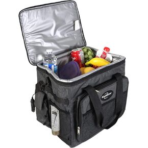 Koolatron Electric Portable Cooler Plug in 12V Car Cooler Bag, 26 qt (25 L) Black/Gray Soft-Sided Portable Car Fridge w/DC Power Cord, Adjustable Shoulder Strap, Cord Storage, Road Trip