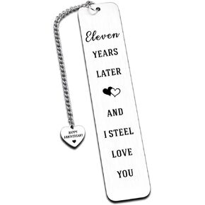 Anniversary for Men Women 11th Anniversary Steel Gifts for Him Her 11 Year Wedding Anniversary for Husband Wife Romantic Gifts for Couple Christmas Valentines Bookmark Gifts
