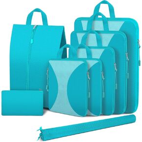 8 Set Compression Packing Cubes for Travel, Lightweight Compression Cubes for Suitcases, Expandable Suitcase Organizer with Shoes & Laundry Bags, Travel Accessories for Men Women