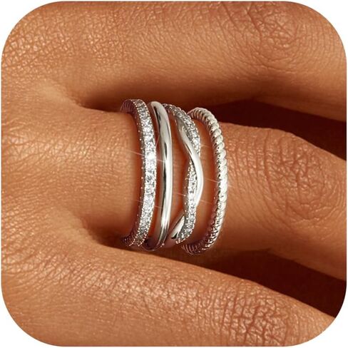 Florideco Stackable Gold Rings for Women Non Tarnish Dainty 14K Gold Plated Stackable Thin Rings Cubic Zirconia Thumb Ring Set Trendy Statement Promise Wedding Bands Engagement Rings for Women Size 5-10 in Saudi Arabia