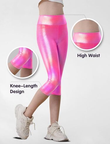Girls Capri Leggings Stretchy Cropped Tights Metallic Dance Yoga Pants for Kids Teens Running Party in Saudi Arabia
