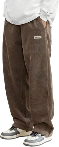 SOLY HUX Men's Drawstring Elastic Waist Loose Straight Leg Corduroy Pants with Pockets in Saudi Arabia
