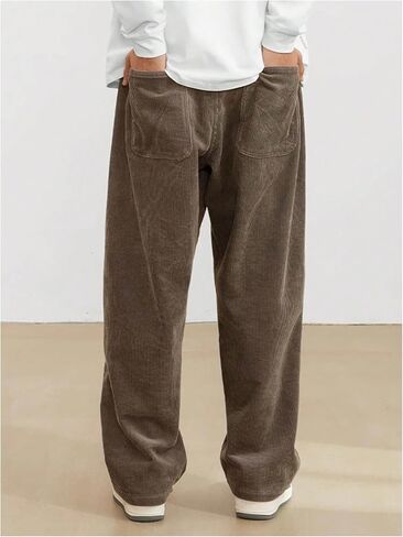 SOLY HUX Men's Drawstring Elastic Waist Loose Straight Leg Corduroy Pants with Pockets in Saudi Arabia