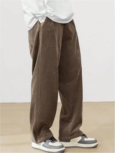 SOLY HUX Men's Drawstring Elastic Waist Loose Straight Leg Corduroy Pants with Pockets in Saudi Arabia
