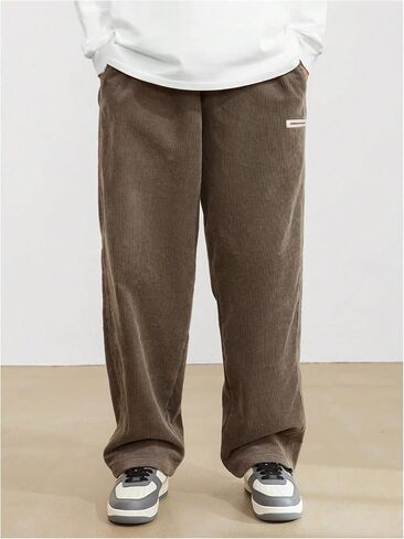 SOLY HUX Men's Drawstring Elastic Waist Loose Straight Leg Corduroy Pants with Pockets in Saudi Arabia