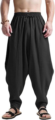 CLANMILUMS Men's Cotton Harem Pants Casual Loose Hippie Drop Crotch Trouser in Saudi Arabia