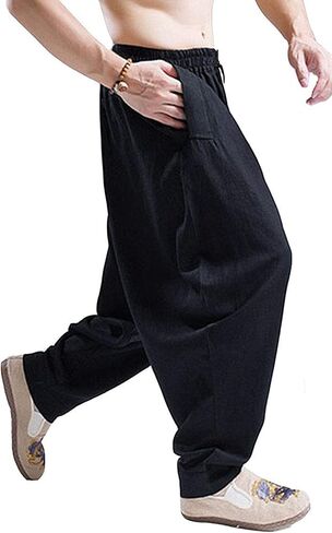 CLANMILUMS Men's Cotton Harem Pants Casual Loose Hippie Drop Crotch Trouser in Saudi Arabia