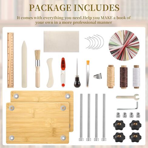 NewEle Book Press، مجموعات تجليد الكتب - مجموعة أدوات تجليد الكتب الخشبية من الخيزران مع مجلد عظم حقيقي، Awl، خيط الشمع، قماش الكتب، عصابات الرأس DIY، 11.6 × 7.9 بوصة in Kuwait