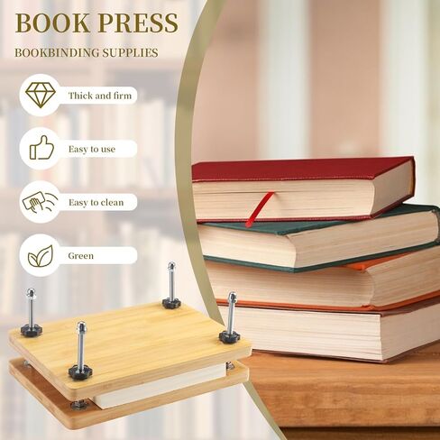 NewEle Book Press، مجموعات تجليد الكتب - مجموعة أدوات تجليد الكتب الخشبية من الخيزران مع مجلد عظم حقيقي، Awl، خيط الشمع، قماش الكتب، عصابات الرأس DIY، 11.6 × 7.9 بوصة in Kuwait